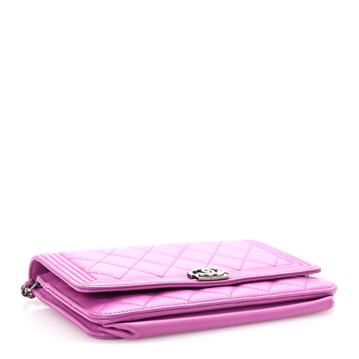 Lambskin Quilted Boy Wallet On Chain WOC Purple