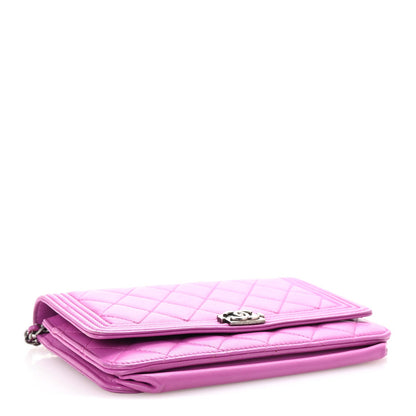 Chanel Lambskin Quilted Boy Wallet On Chain WOC Purple 4 of 7