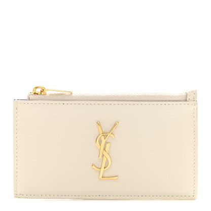 Saint Laurent Calfskin Lizard Embossed Monogram Fragments Zippered Card Case Crema Soft 1 of 7