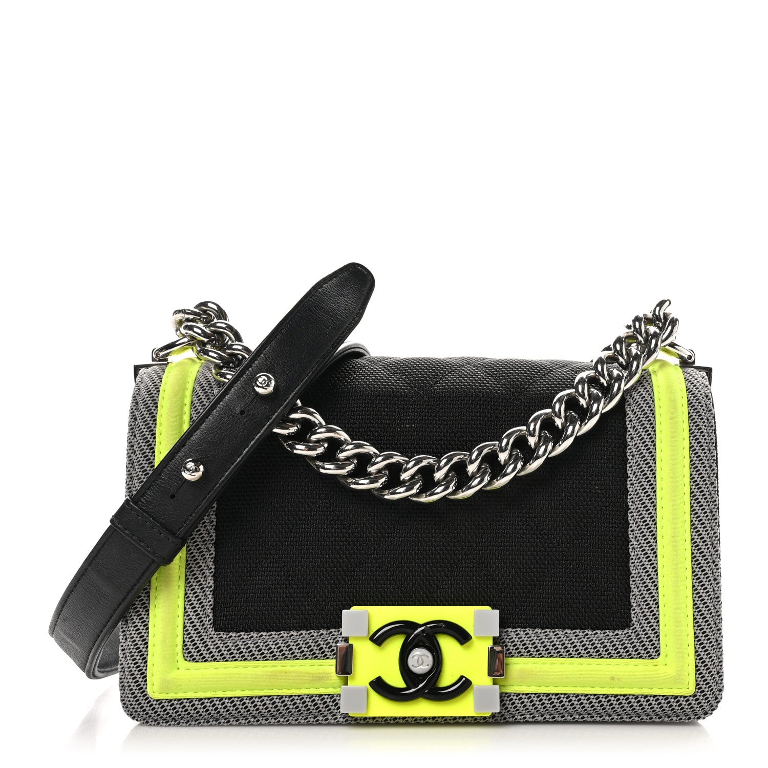 Chanel Canvas Quilted Small Fluo Boy Flap Black Grey Yellow 1 of 12