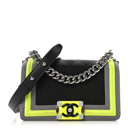 Chanel Canvas Quilted Small Fluo Boy Flap Black Grey Yellow 1 of 12
