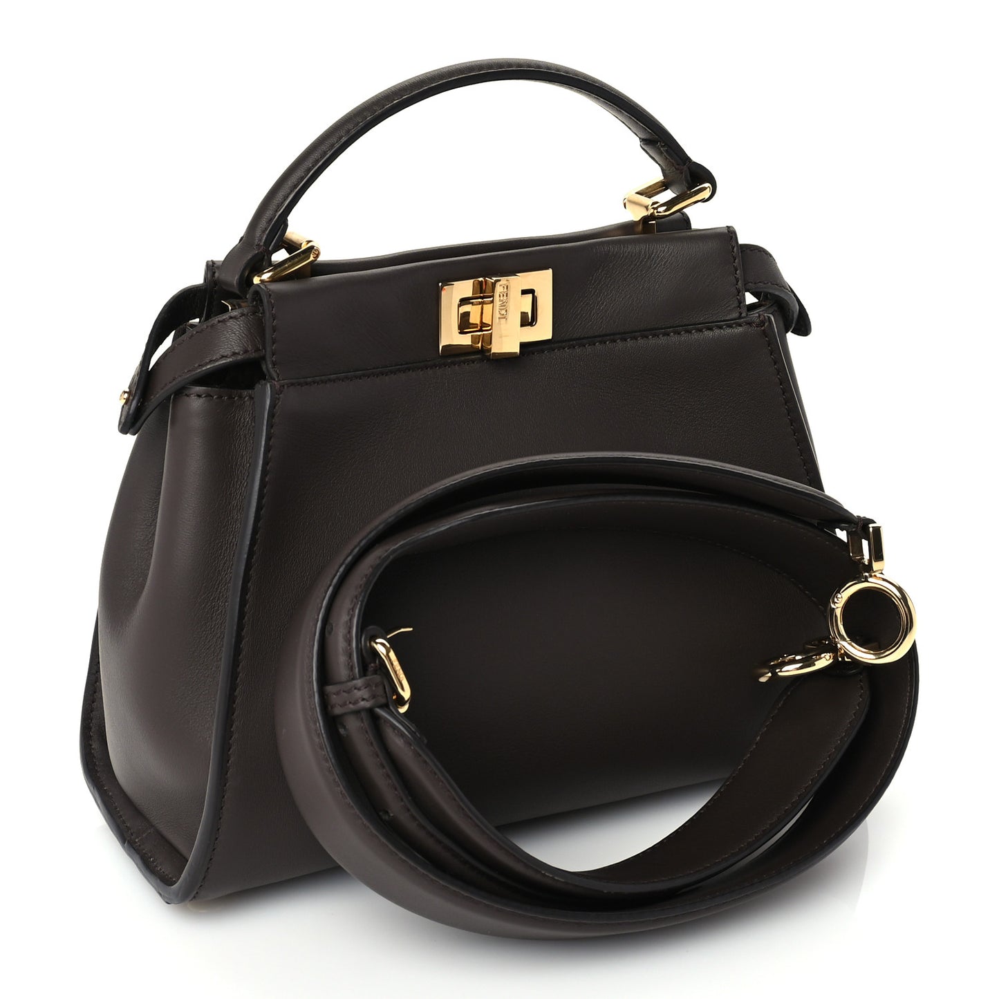 Vitello Seta Suede FF Mini Peekaboo Iconic Satchel Chocolate Sigaro Marrone