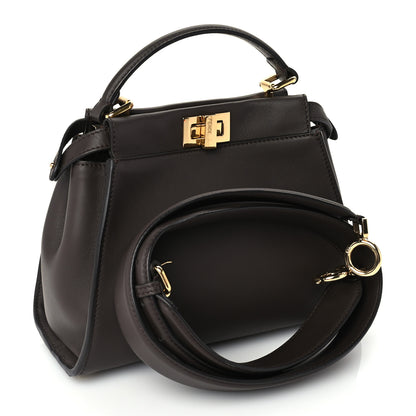 Fendi Vitello Seta Suede FF Mini Peekaboo Iconic Satchel Chocolate Sigaro Marrone 2 of 8