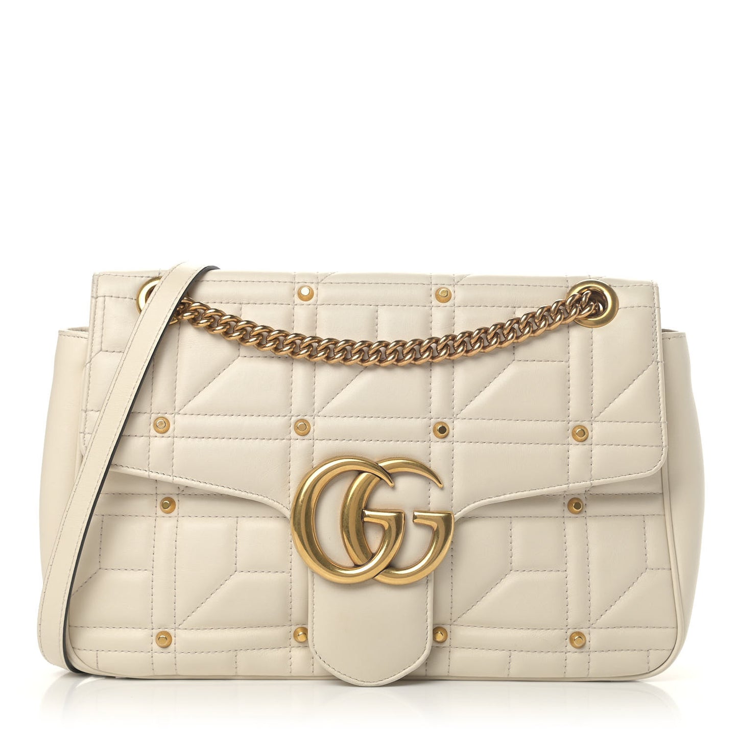 Calfskin Matelasse Studded Medium GG Marmont Shoulder Bag White