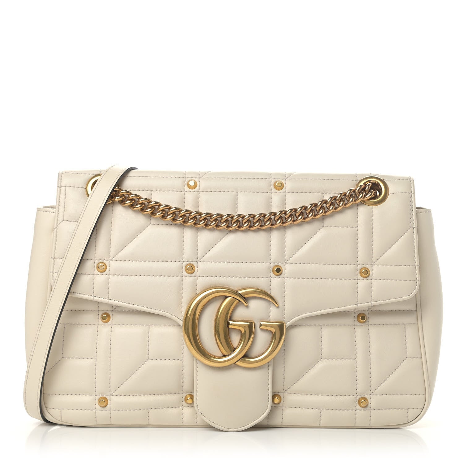 Gucci Calfskin Matelasse Studded Medium GG Marmont Shoulder Bag White 1 of 7