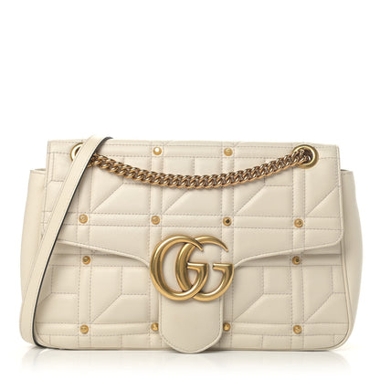Gucci Calfskin Matelasse Studded Medium GG Marmont Shoulder Bag White 1 of 7