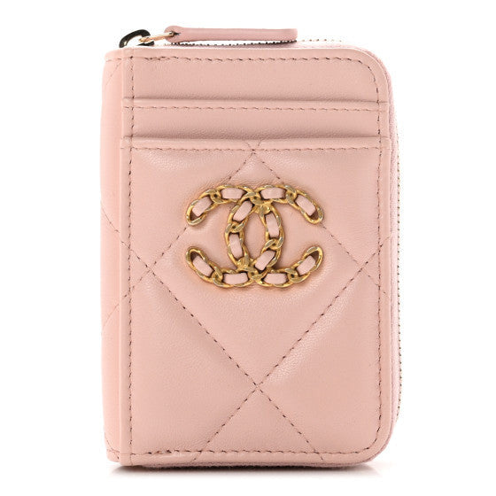 Chanel Lambskin Quilted 19 Vertical Zip Card Holder Wallet Light Pink 1 of 1