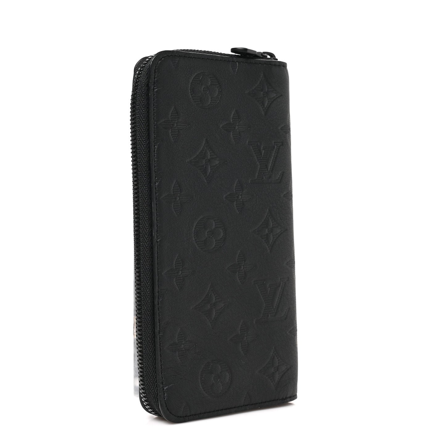 Calfskin Monogram Shadow Vertical Zippy Wallet Black