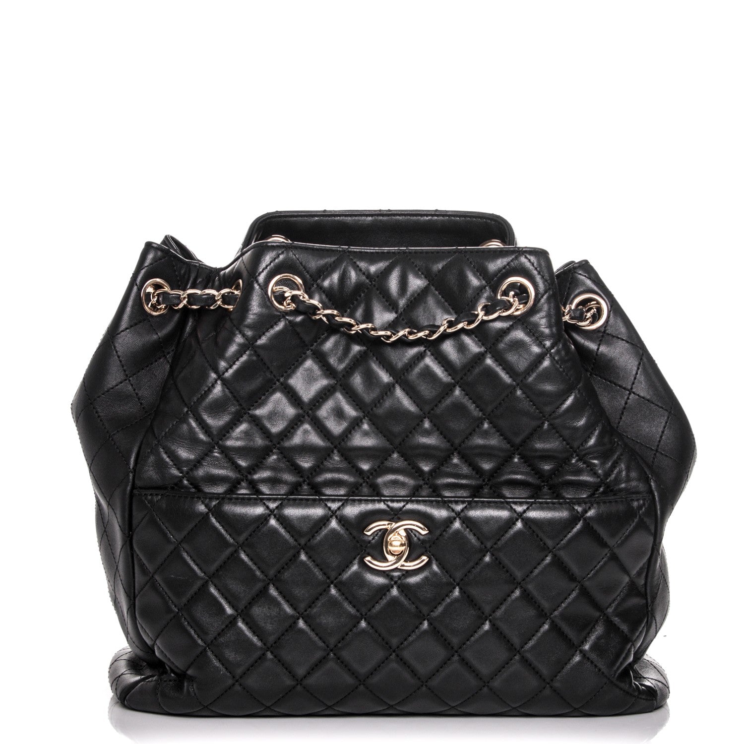 Chanel Lambskin Quilted Large Drawstring Shoulder Bag Black 1 of 7