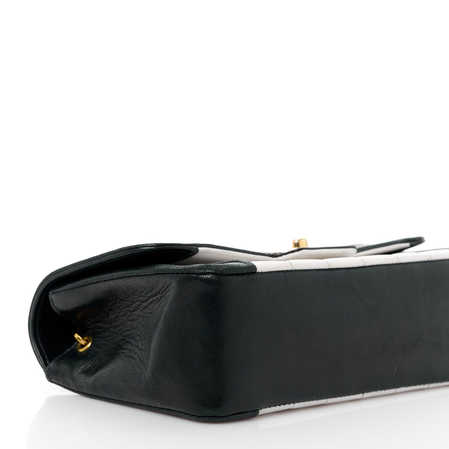 Lambskin Vertical Quilt Mini Flap Black White