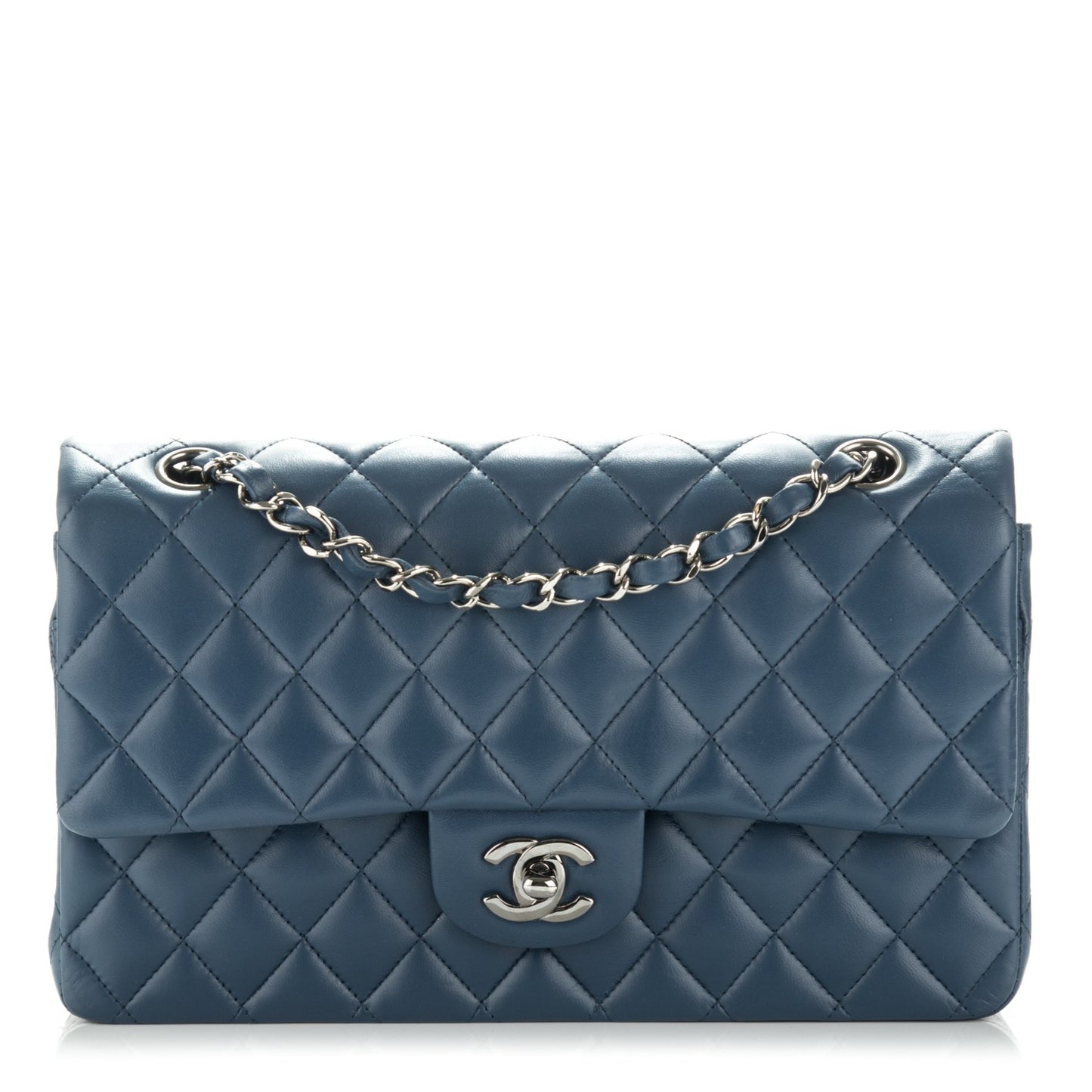 Lambskin Quilted Medium Double Flap Dark Blue