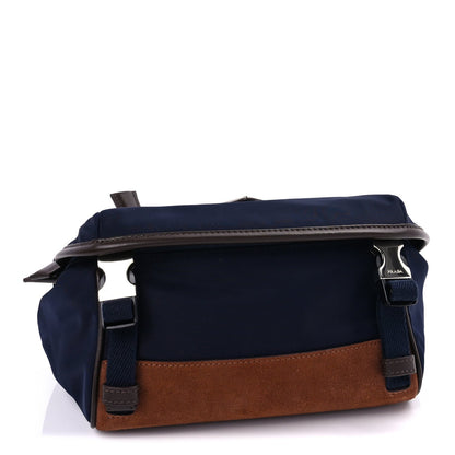 Prada Re-Nylon Suede Triangle Medium Shoulder Bag Navy Brown 3 of 7