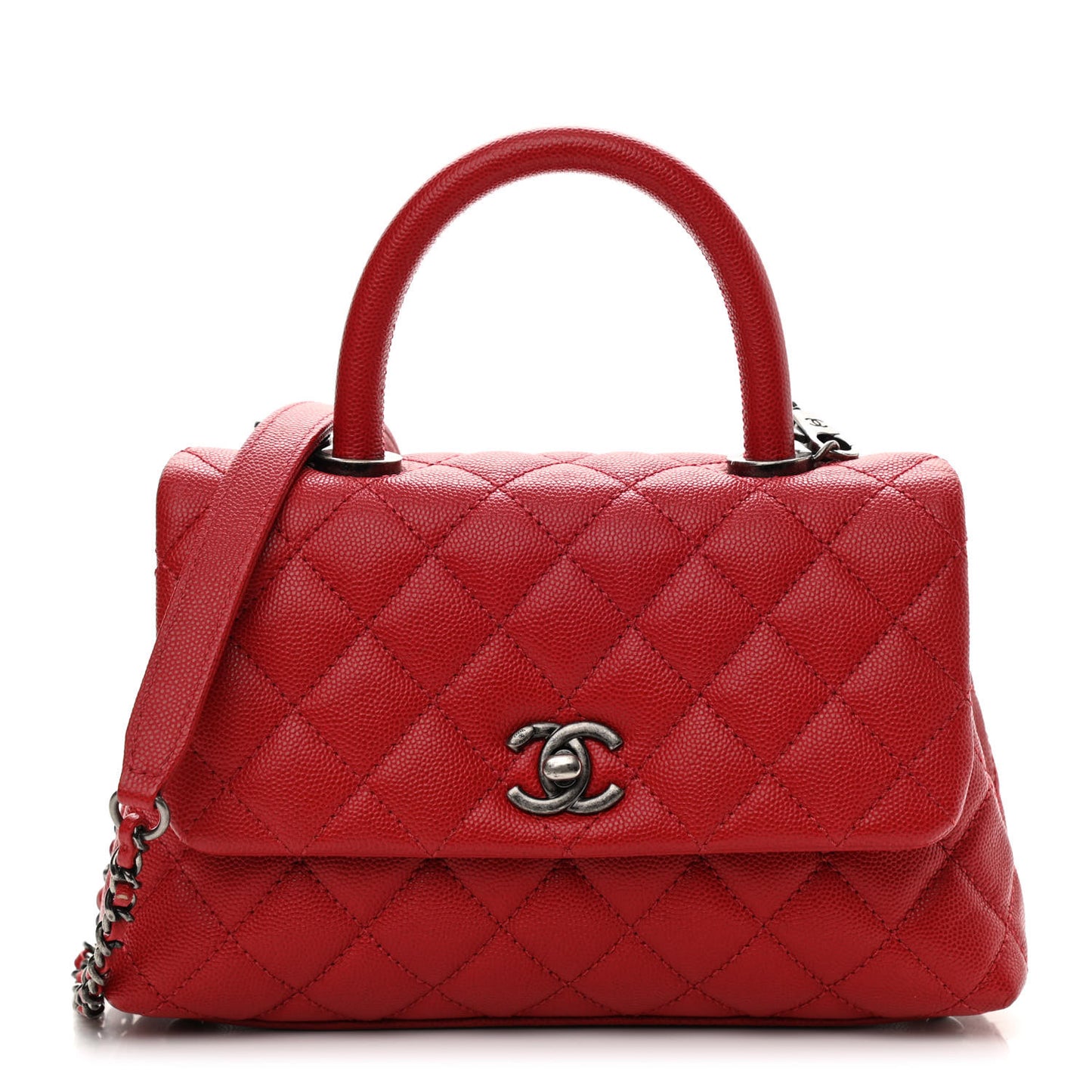 Caviar Quilted Mini Coco Handle Flap Dark Red