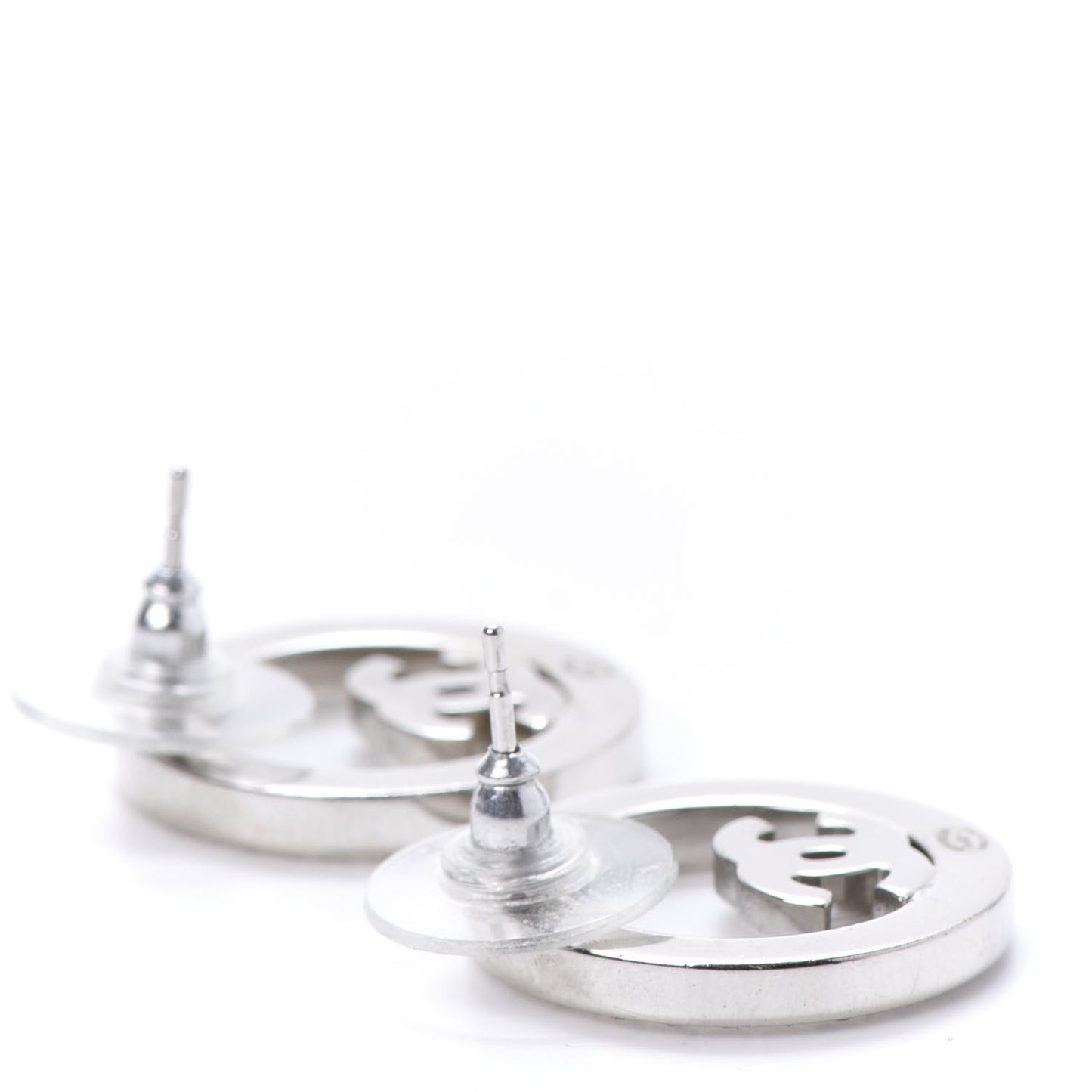 Crystal CC Round Earrings Silver