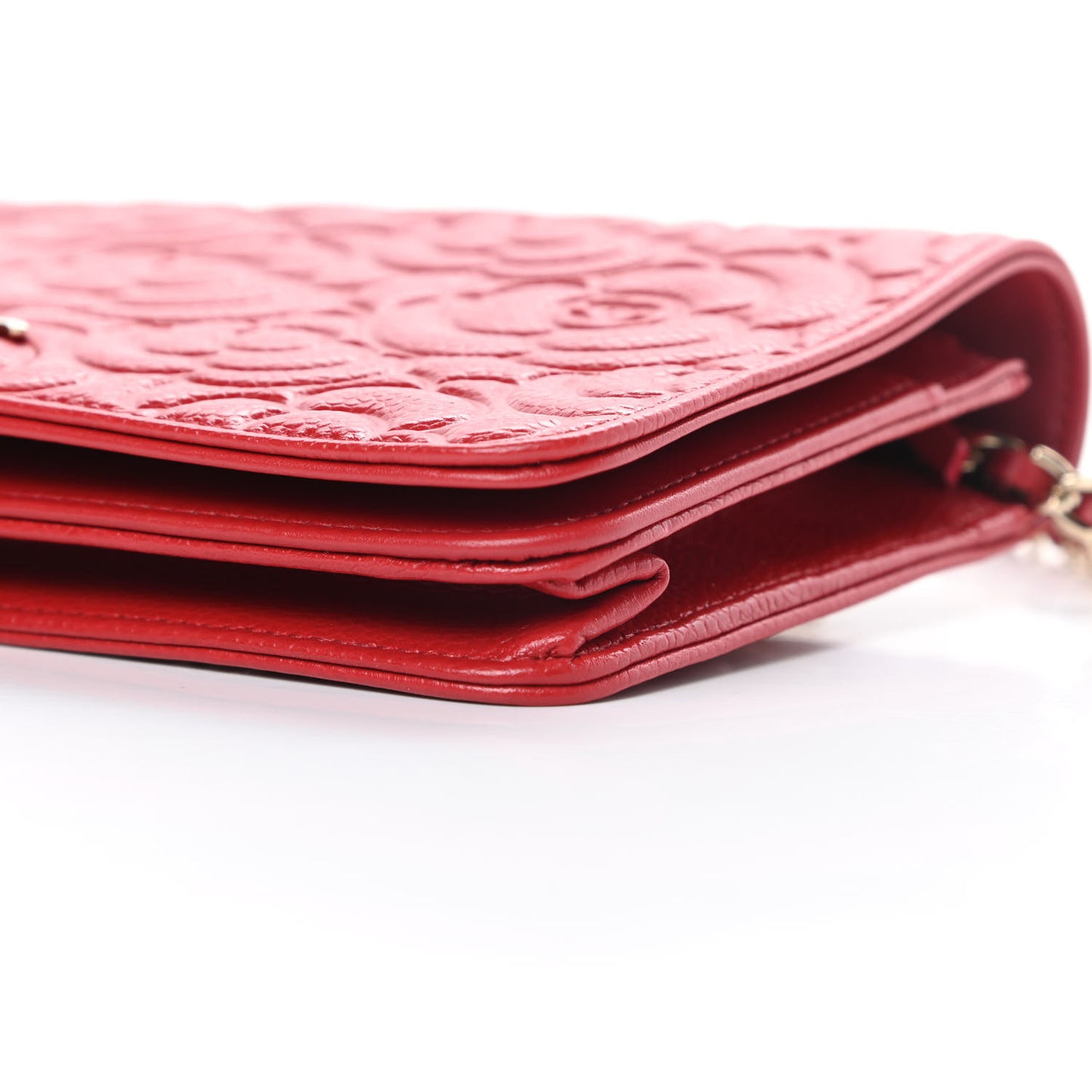 Caviar Camellia Embossed Wallet On Chain WOC Red