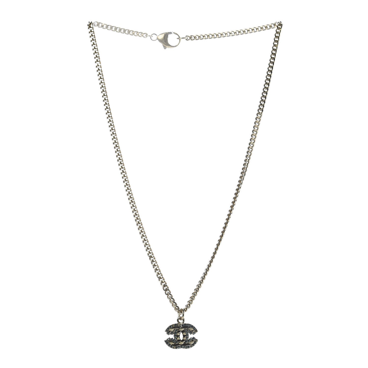 Chanel Crystal Enamel Striped CC Necklace Blue Gold 3 of 6