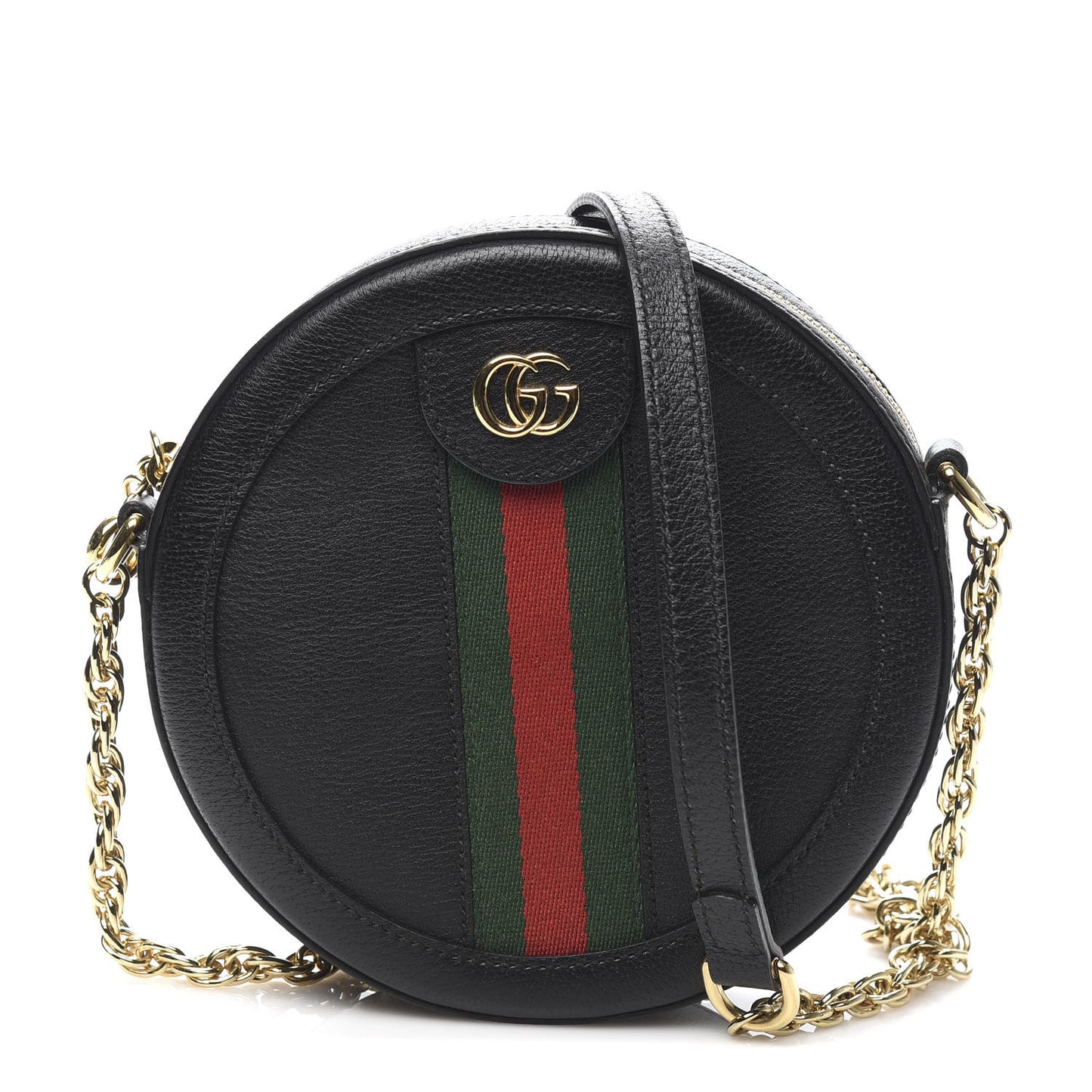 Grained Calfskin Web Mini Ophidia Round Shoulder Bag Black