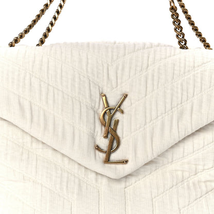 Saint Laurent Cotton Gauze Y Quilted Monogram Small Loulou Chain Satchel Vanilla Ice 7 of 9