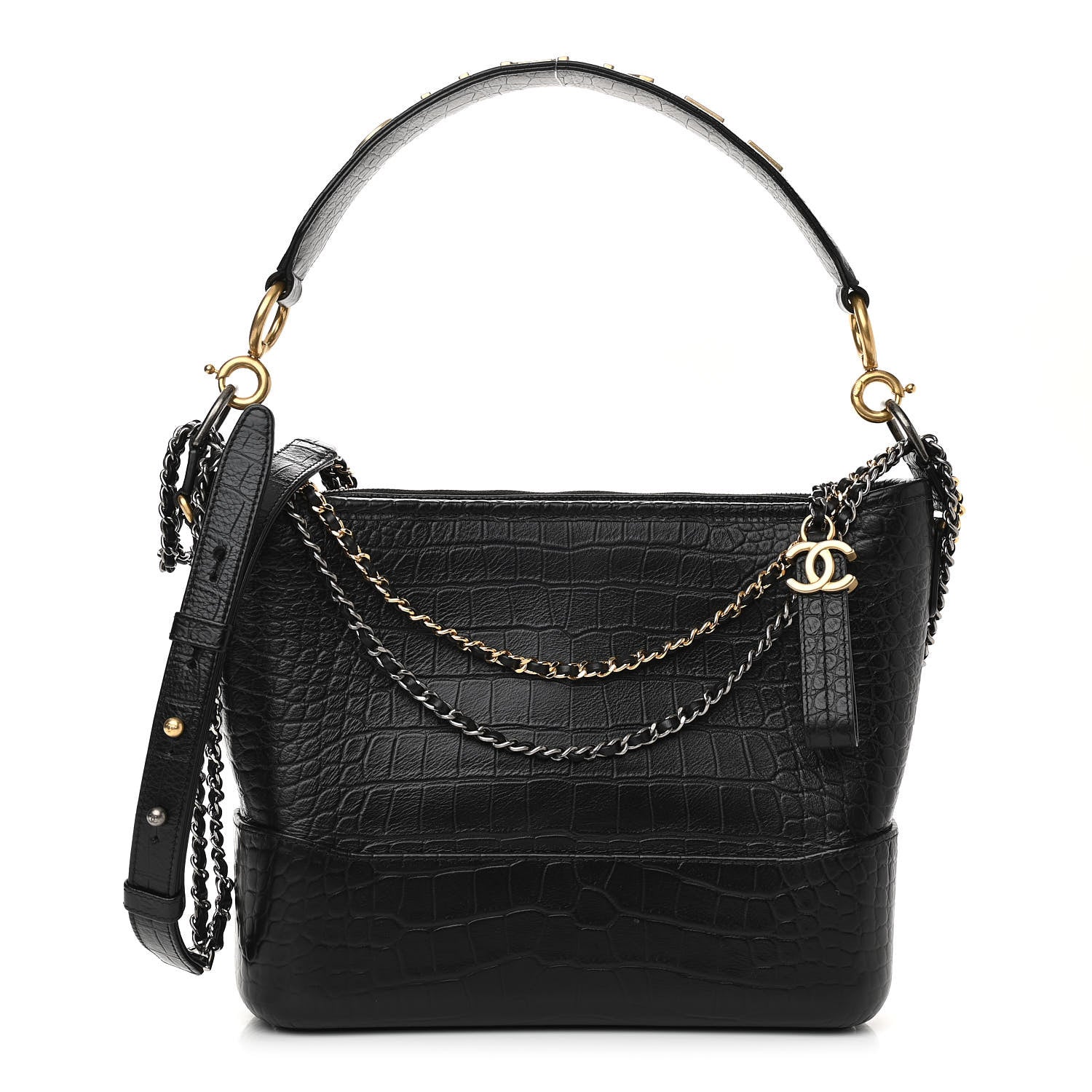 Chanel Crocodile Embossed Calfskin Medium Gabrielle Cocodile Hobo Black 1 of 10