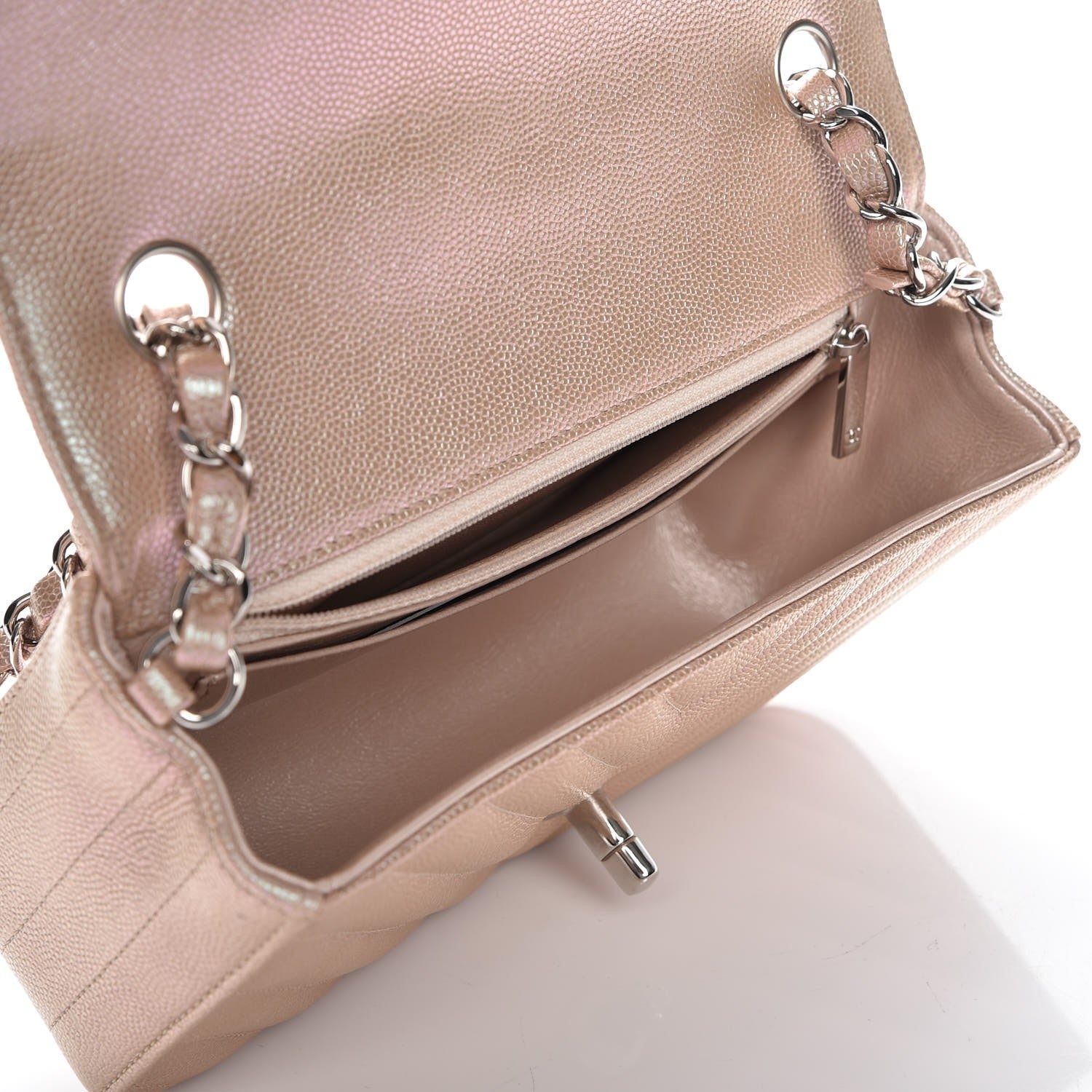 Chanel Iridescent Caviar Chevron Quilted Mini Rectangular Flap Light Gold 5 of 7