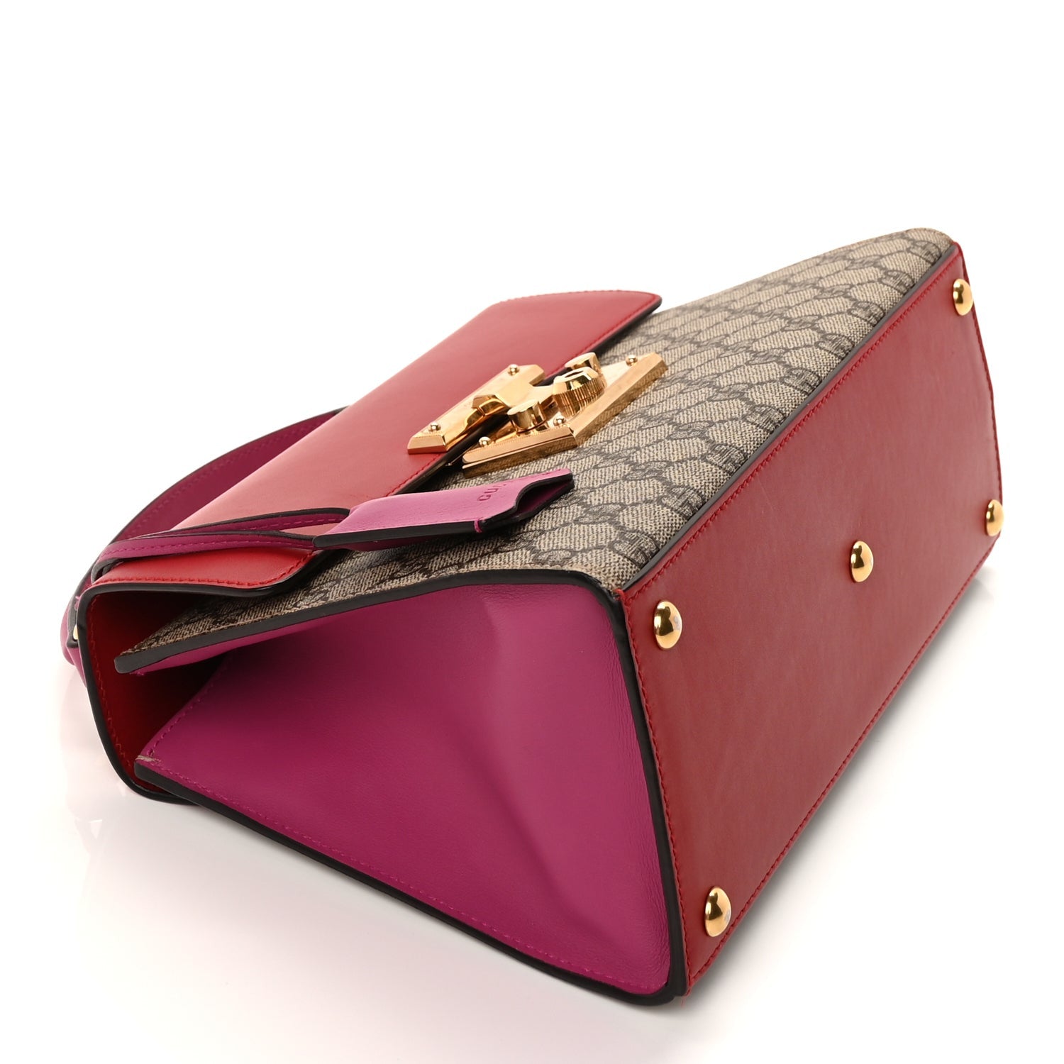 Gucci GG Supreme Monogram Calfskin Small Padlock Top Handle Bag  Hibiscus Red New Rosette 7 of 8