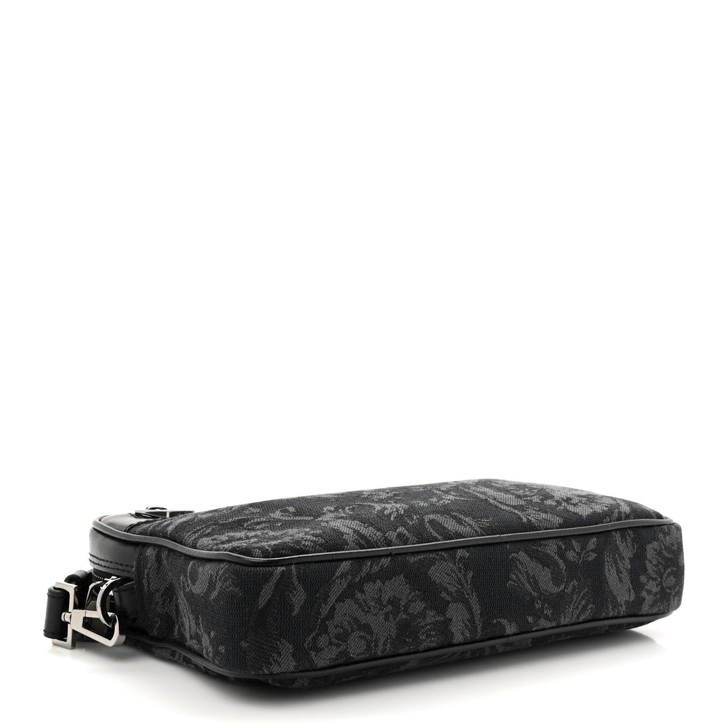 Fabric Jacquard Calfskin Barocco Wristlet Pouch Black