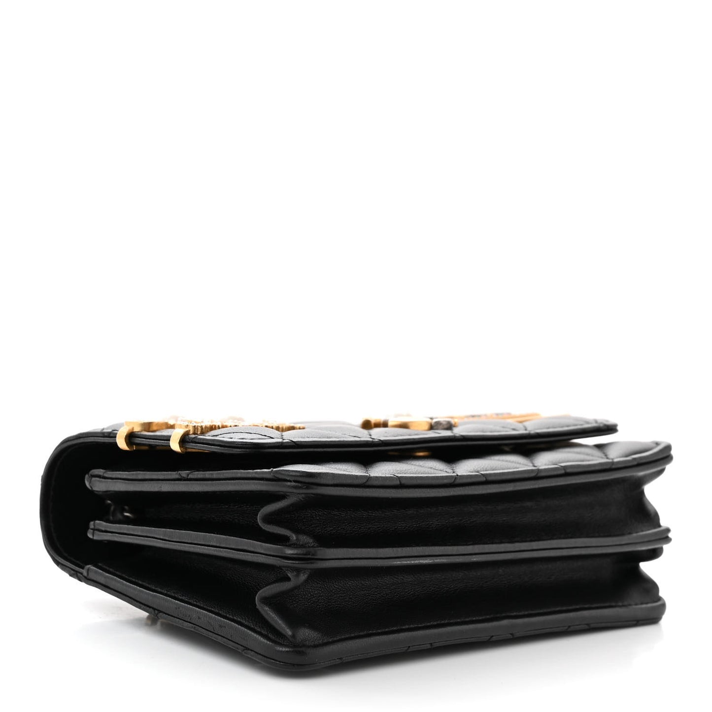 Lambskin Quilted Coco Clips Mini Wallet On Chain WOC Black