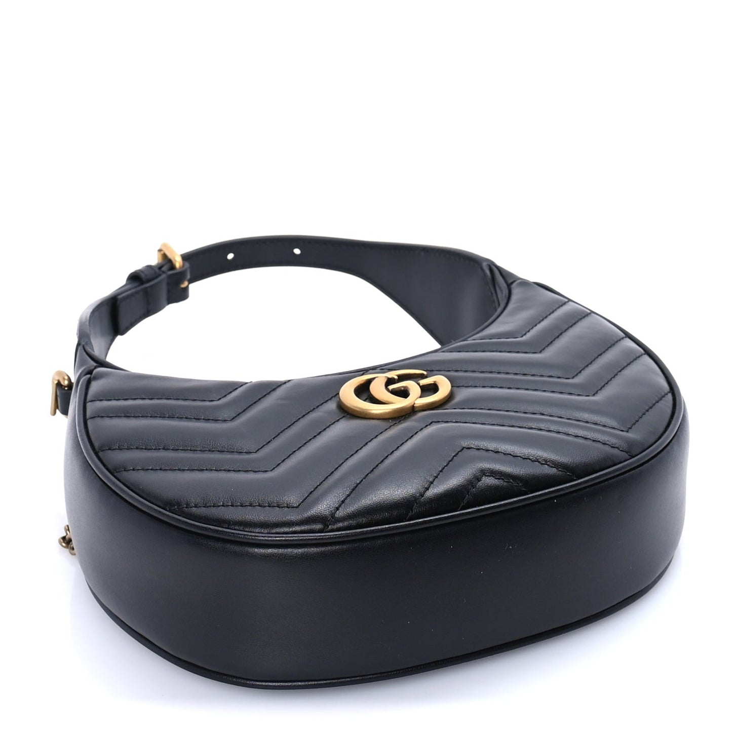 Calfskin Matelasse Chevron Mini GG Marmont Half Moon Hobo  Black