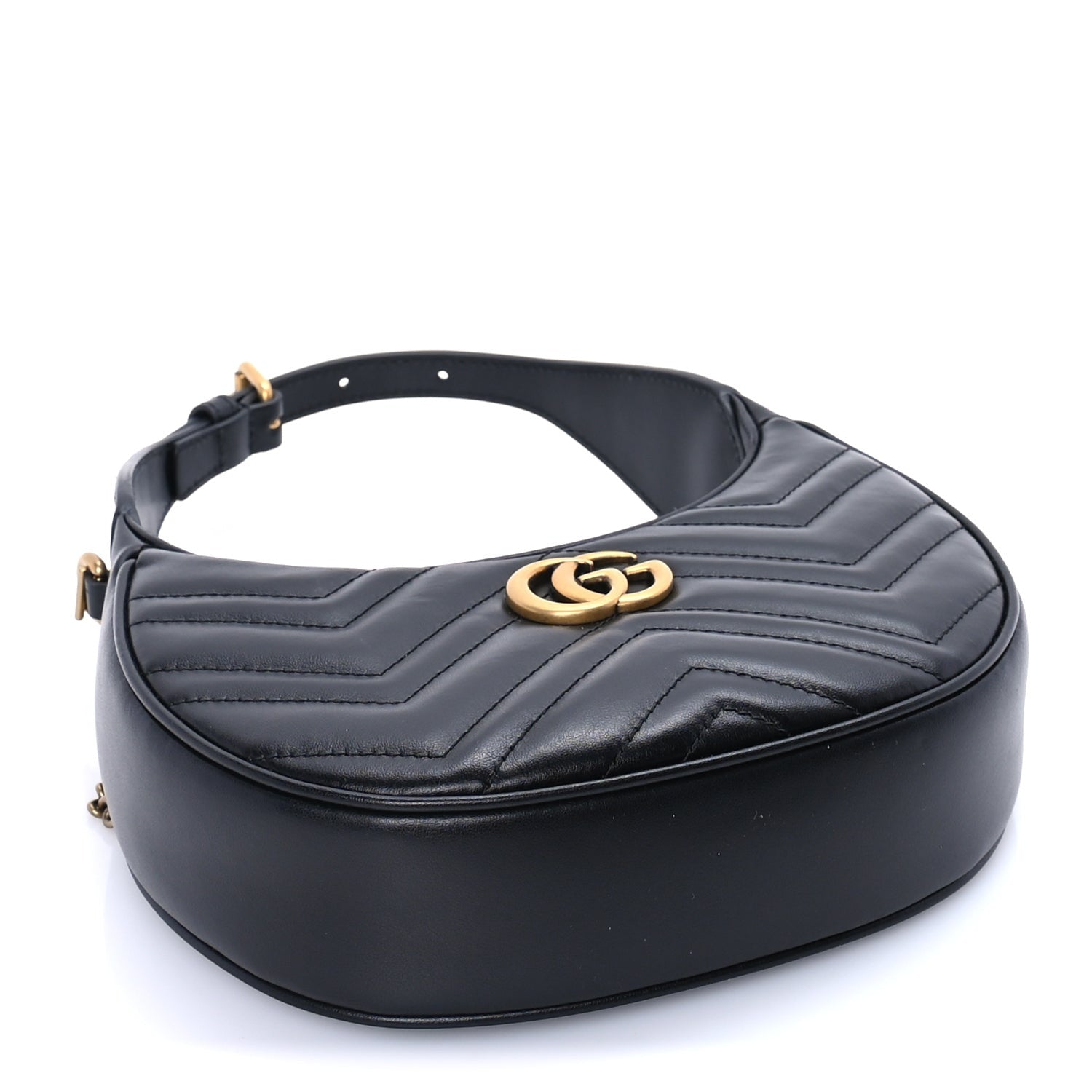 Gucci Calfskin Matelasse Chevron Mini GG Marmont Half Moon Hobo  Black 3 of 7