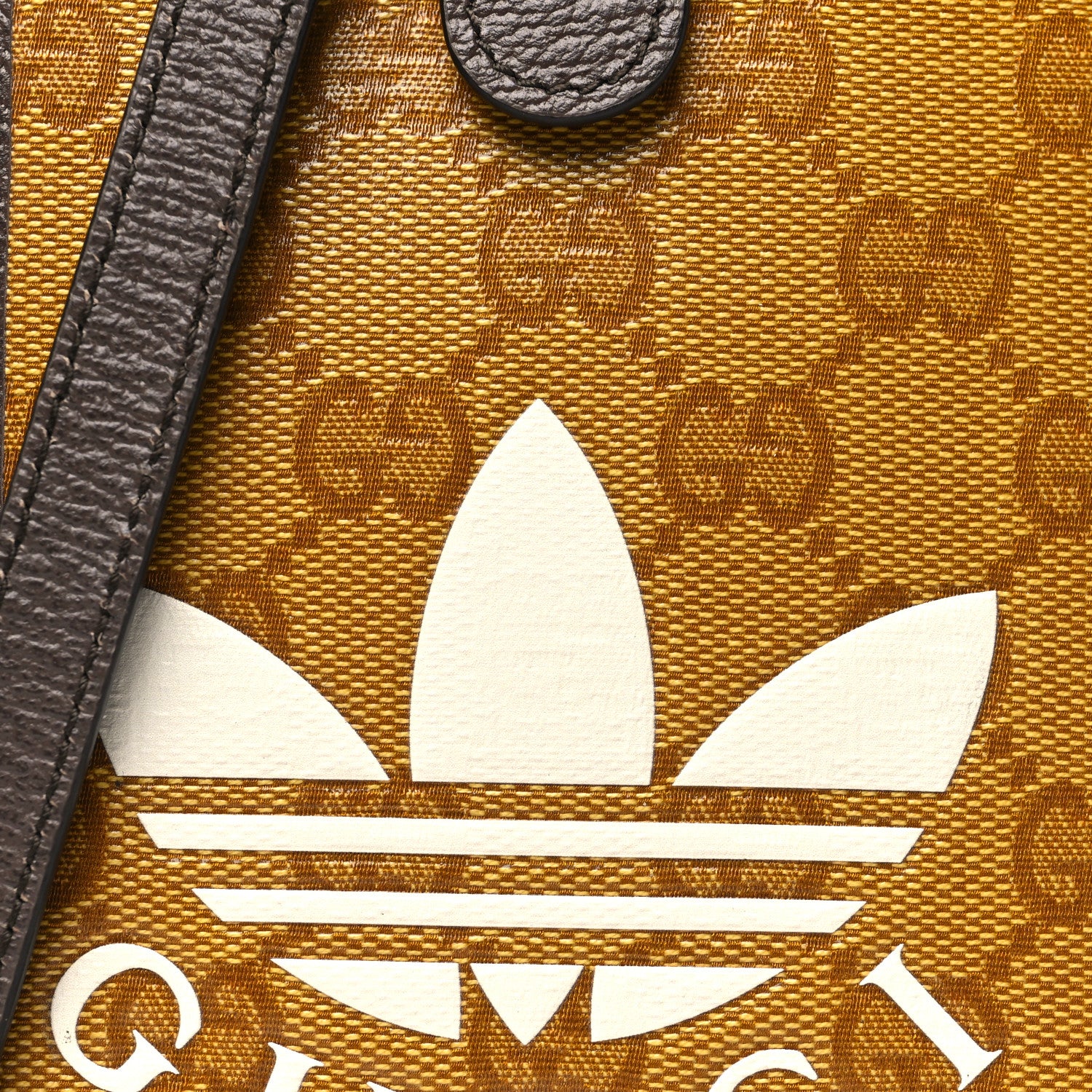 Gucci X ADIDAS Crystal Vintage Monogram Textured Dollar Calfskin Trefoil Logo Phone Crossbody Bag Mid Natural Nut Off White New Acero 9 of 11