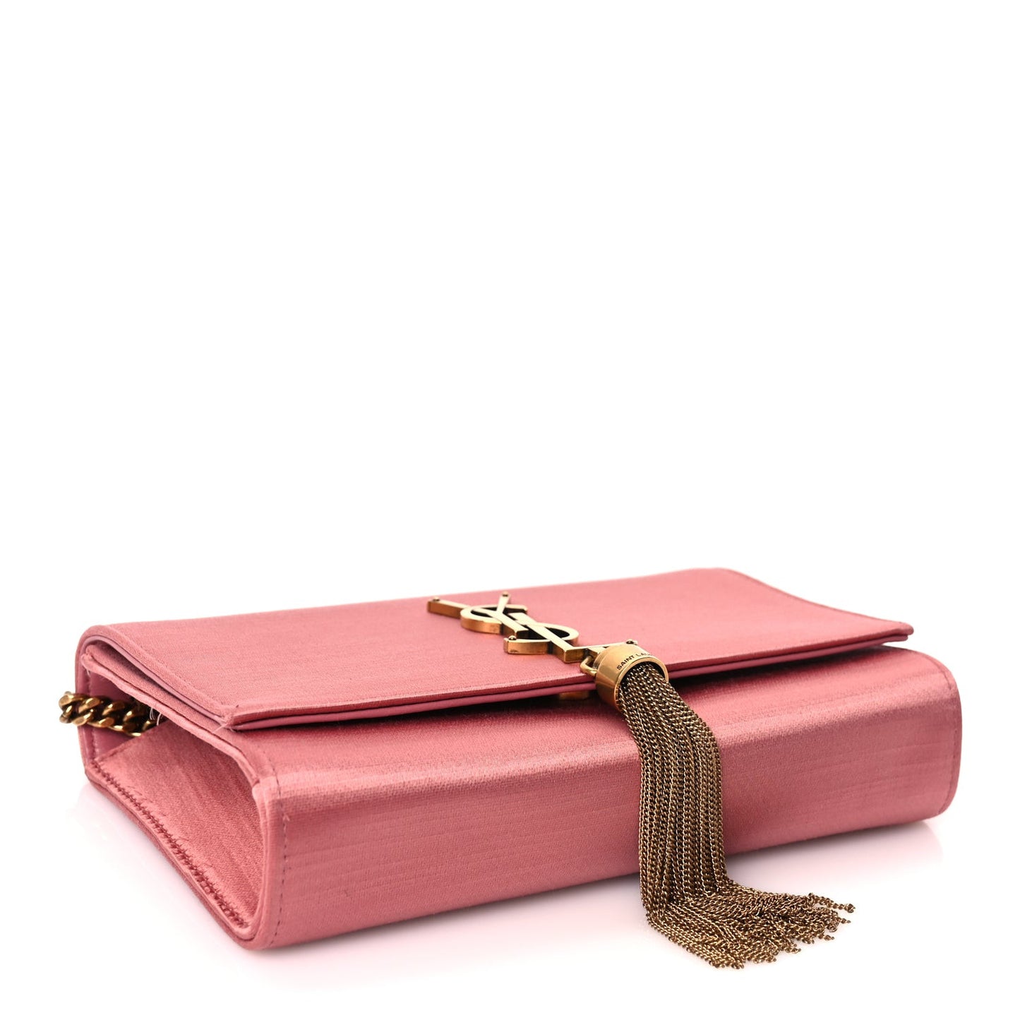 Satin Small Classic Monogram Kate Tassel Satchel Coral Rose