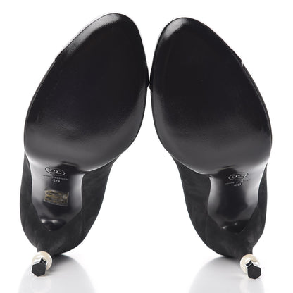Chanel Suede Calfskin Patent Cap Toe CC Pumps 40 Black 5 of 11