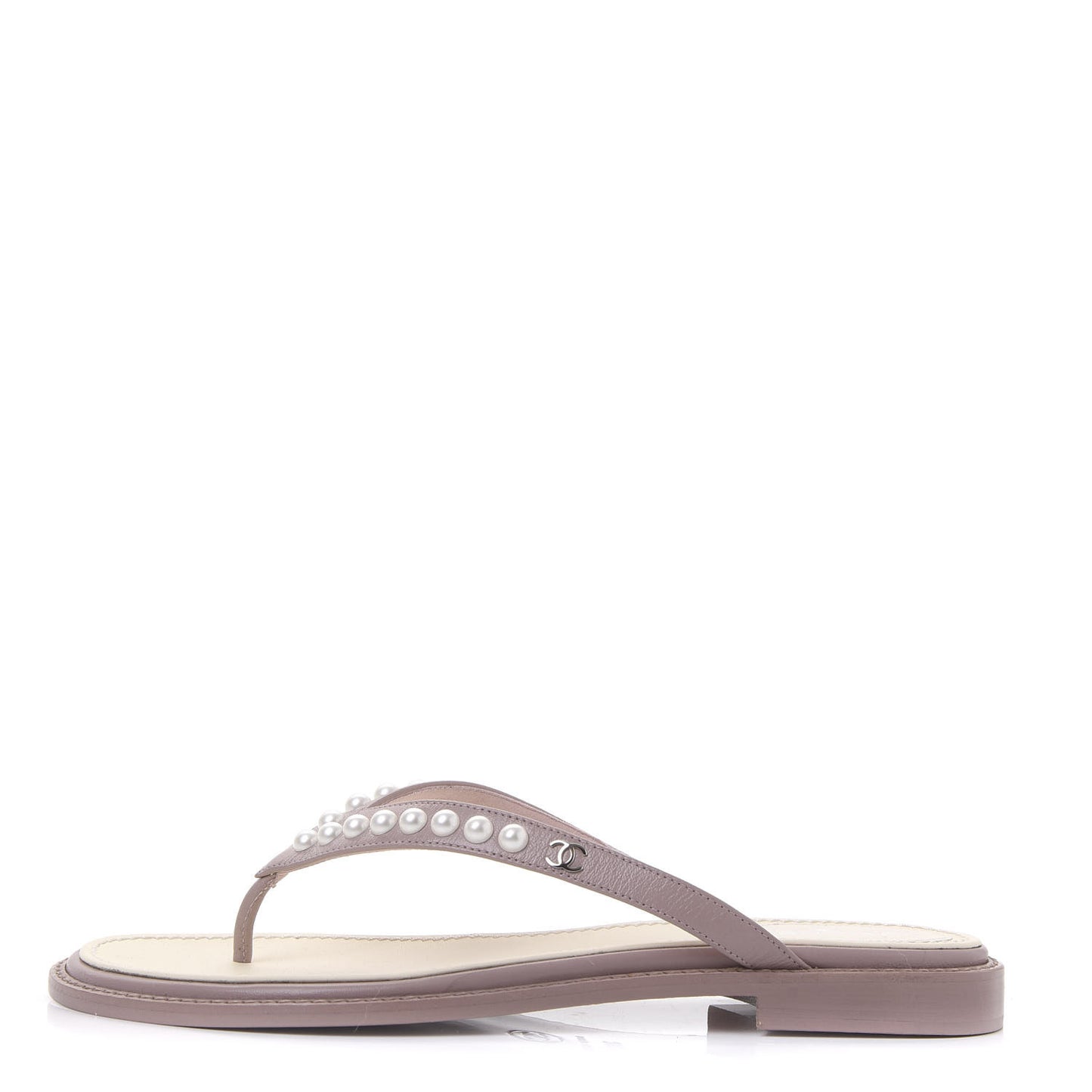 Suede Pearl Thong Sandals 38 Beige