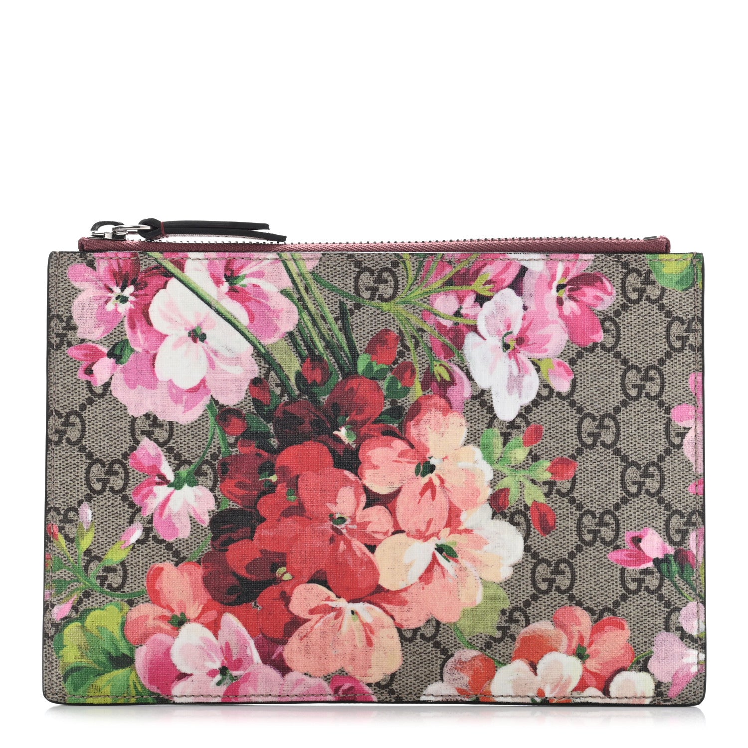 Gucci GG Supreme Monogram Blooms Small Zip Pouch Beige Multicolor Dry Rose 1 of 5