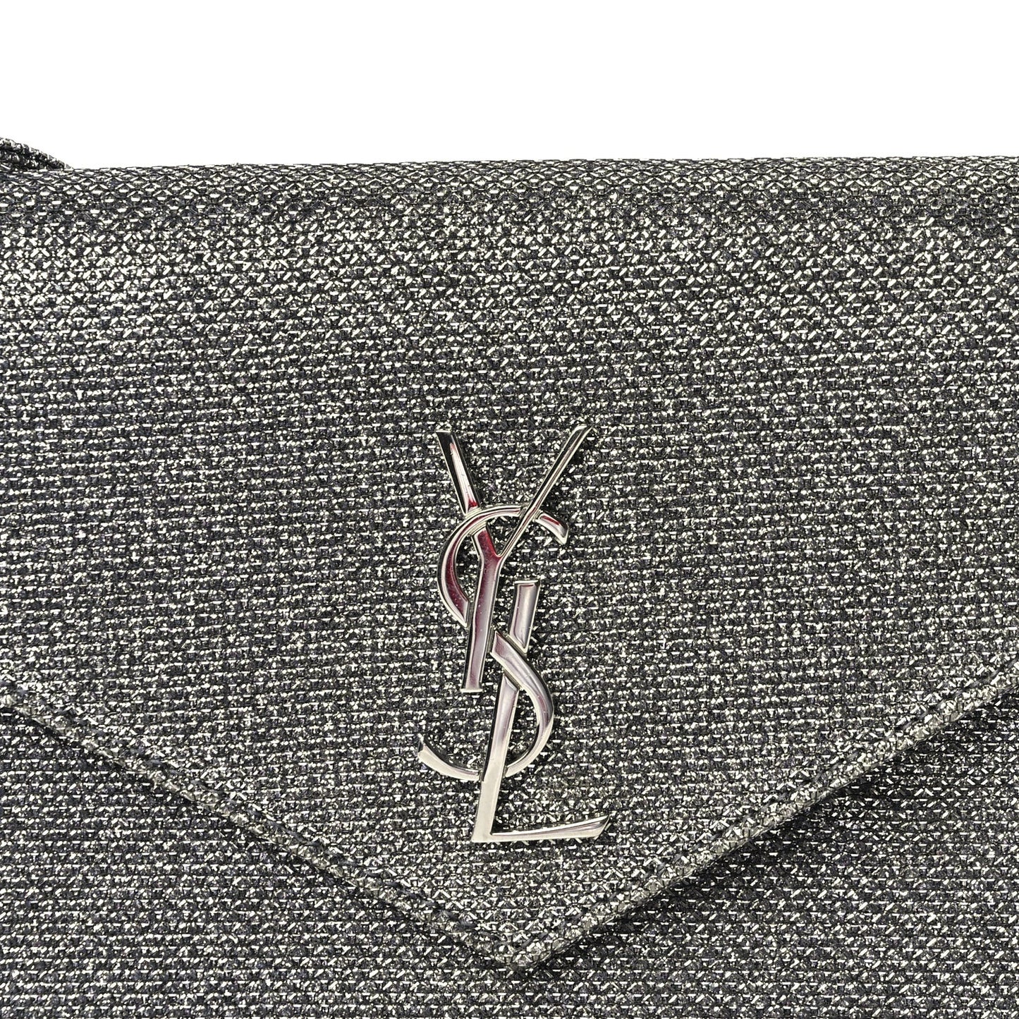 Metallic Fabric Monogram Envelope Chain Wallet  Anthracite