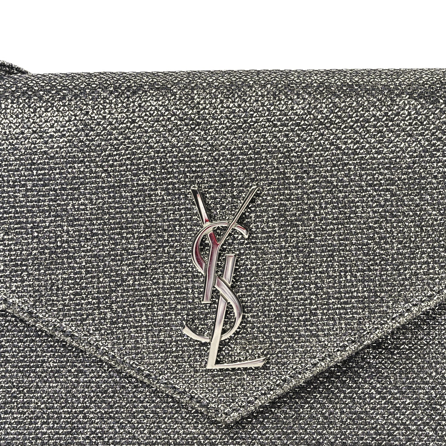 Saint Laurent Metallic Fabric Monogram Envelope Chain Wallet  Anthracite 6 of 8