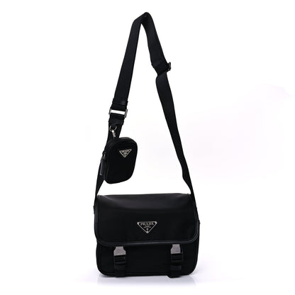 Prada Re-Nylon Saffiano Pocket Double Snap Buckle Shoulder Bag Black 1 of 6