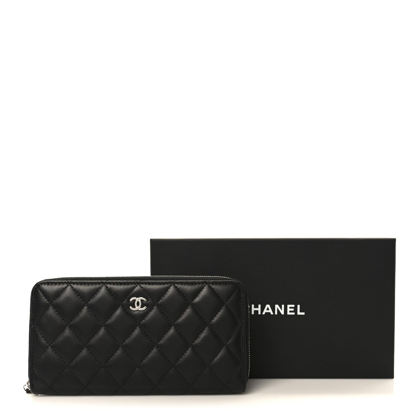 Lambskin Quilted Large Gusset Zip Around Wallet Black