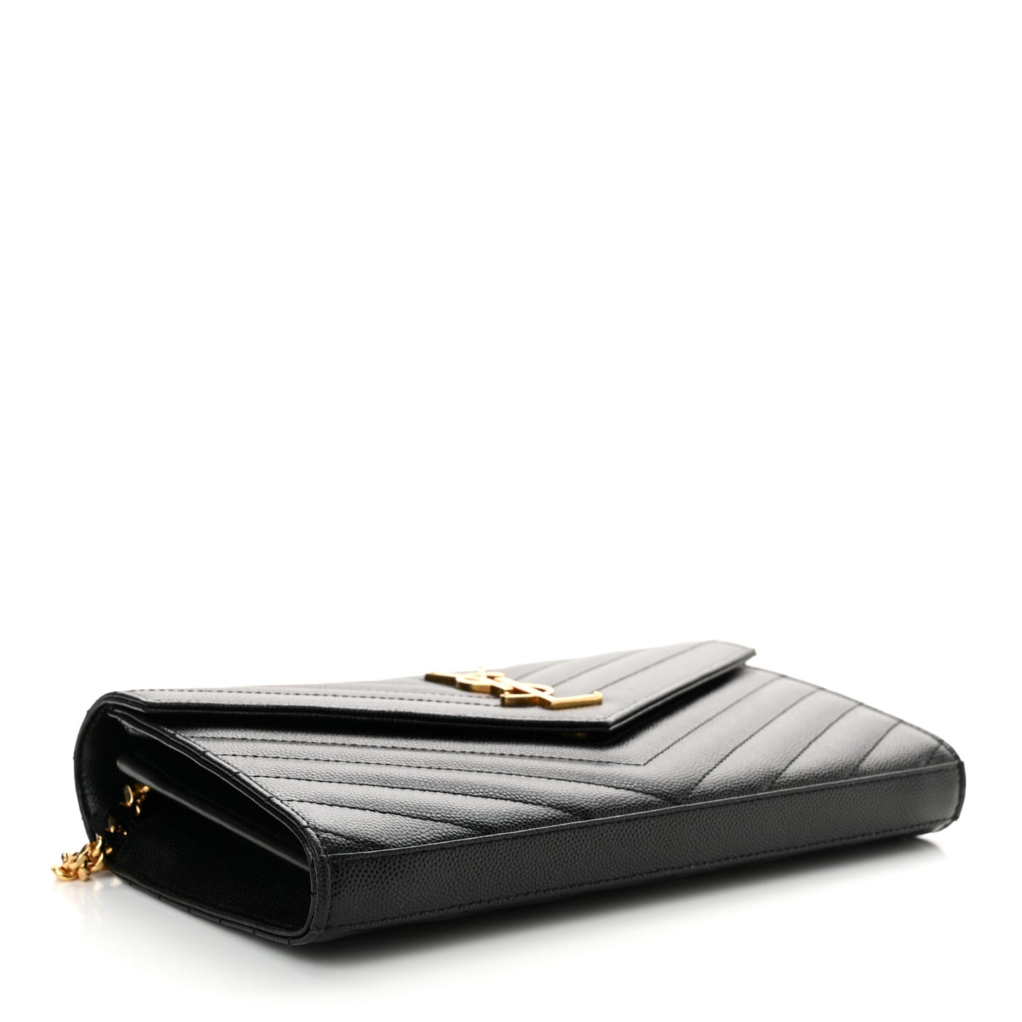 Grain De Poudre Matelasse Chevron Monogram Chain Wallet Black