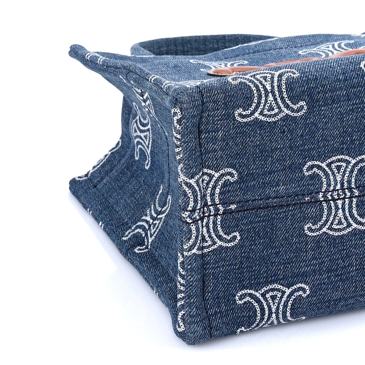 Denim Calfskin Triomphe Print Cabas Blue Tan