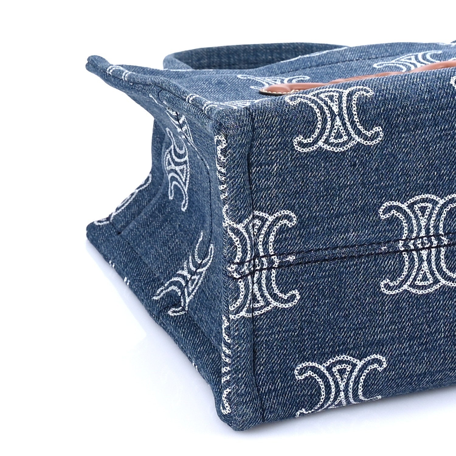 Celine Denim Calfskin Triomphe Print Cabas Blue Tan 7 of 8