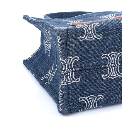 Celine Denim Calfskin Triomphe Print Cabas Blue Tan 7 of 8