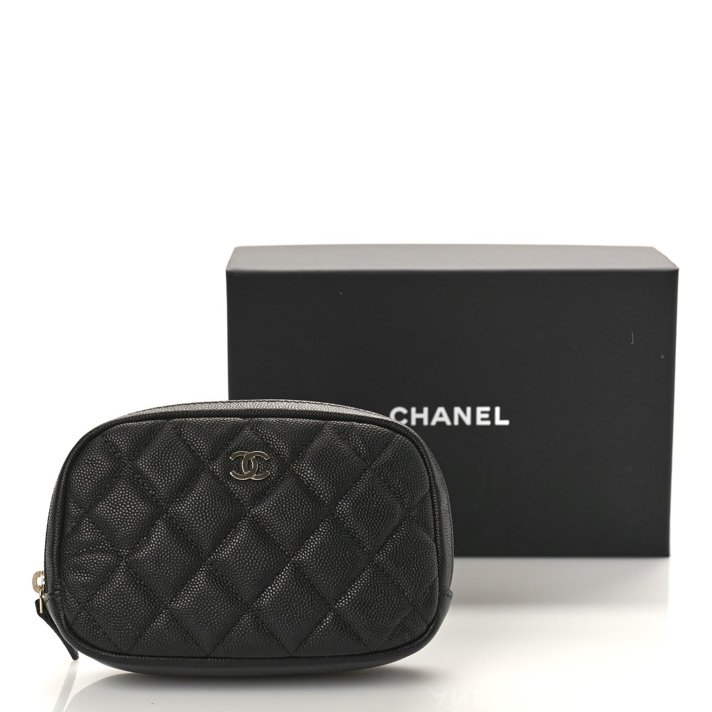 Caviar Quilted Small Curvy Pouch Cosmetic Case Black