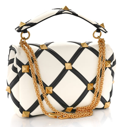 Valentino Garavani Nappa Large Roman Stud Shoulder Bag Ivory Black 3 of 9