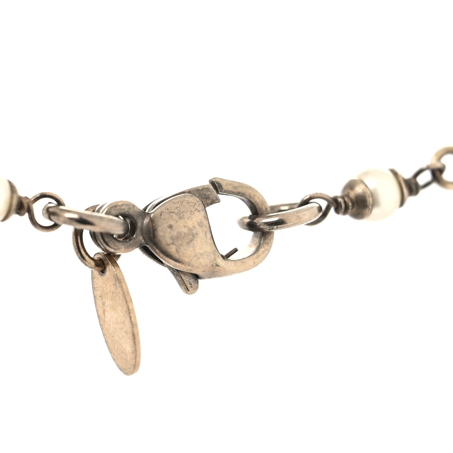 Pearl Metal Quilted CC Long Necklace Gold