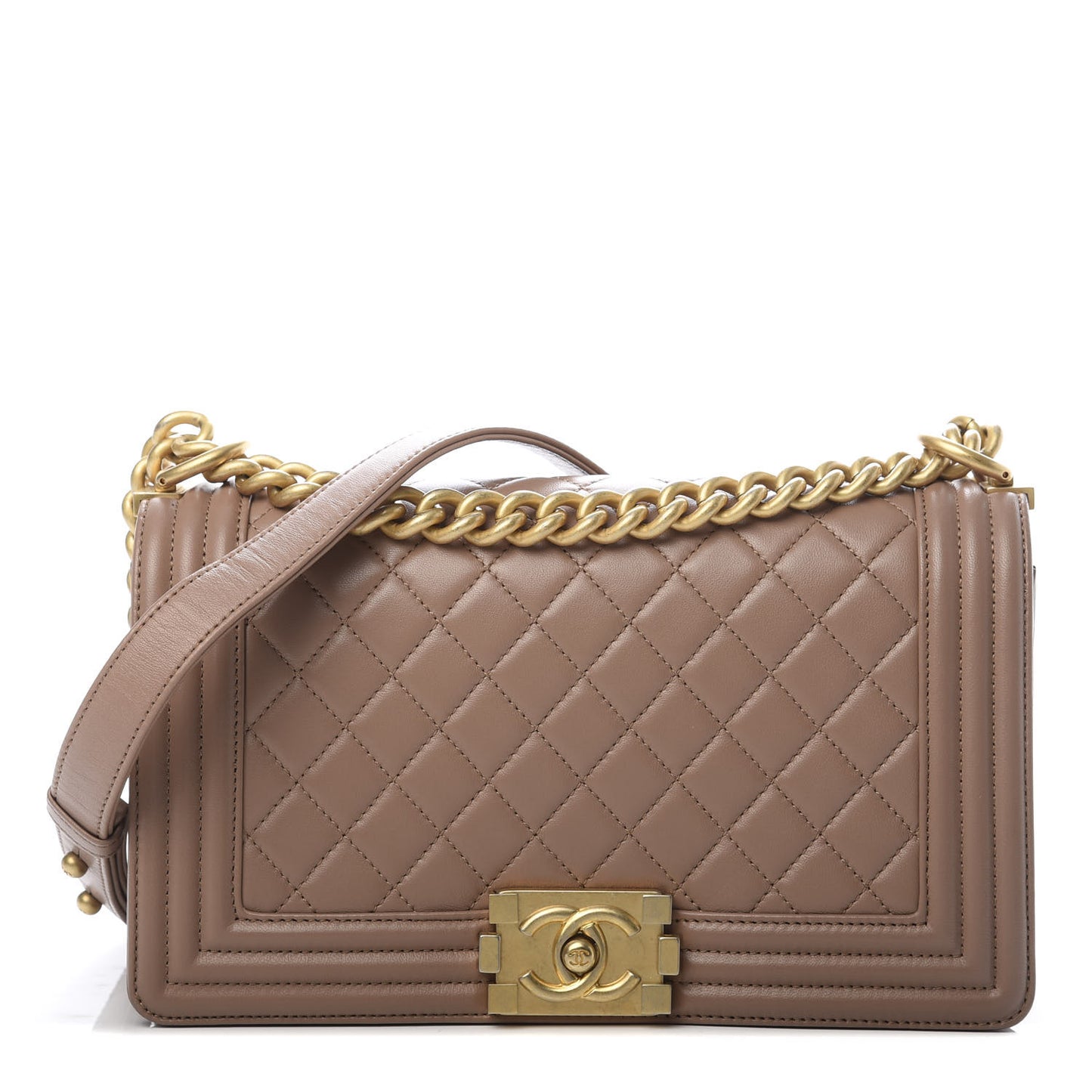 Lambskin Quilted Medium Boy Flap Beige
