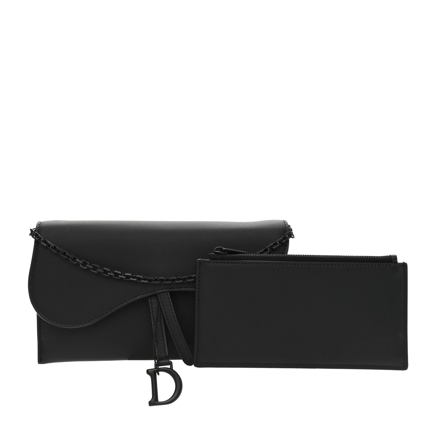 Ultra Matte Calfskin Saddle Chain Wallet Pouch Black