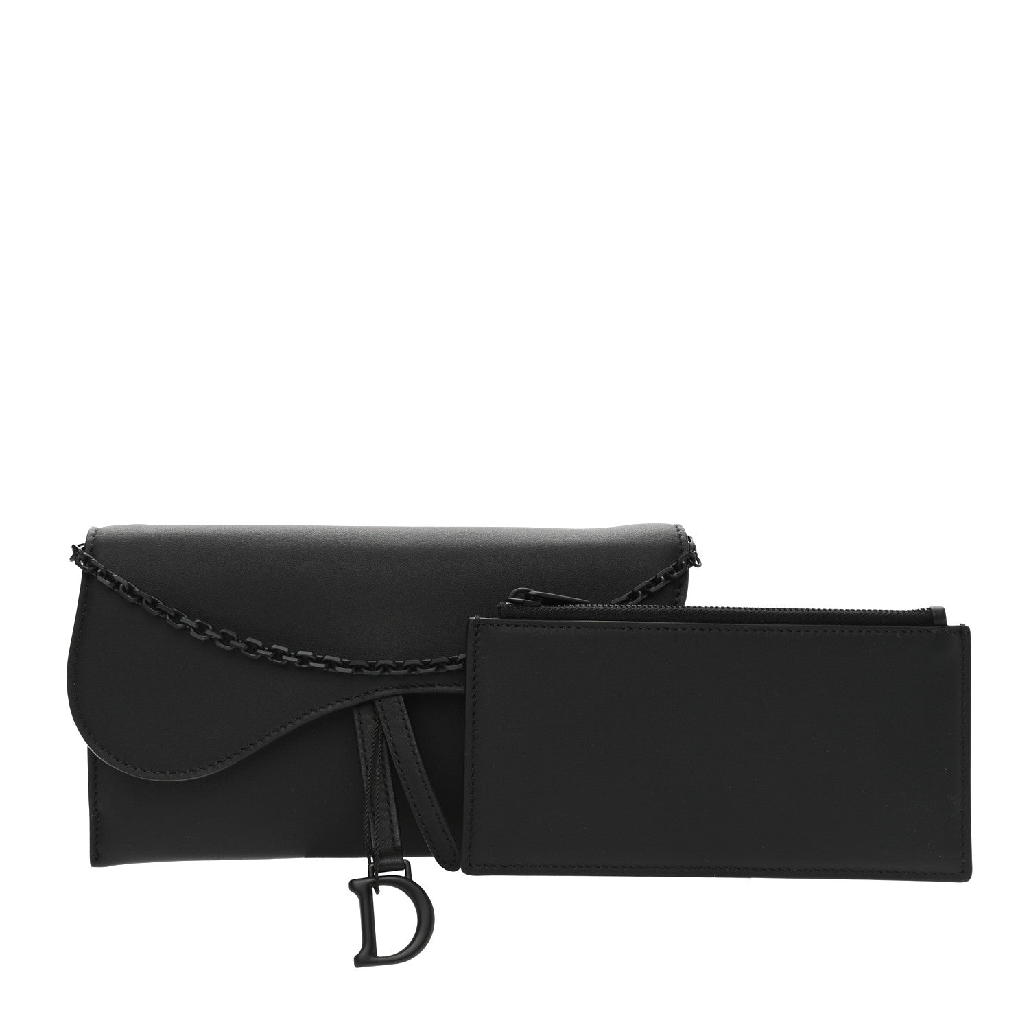Christian Dior Ultra Matte Calfskin Saddle Chain Wallet Pouch Black 3 of 13