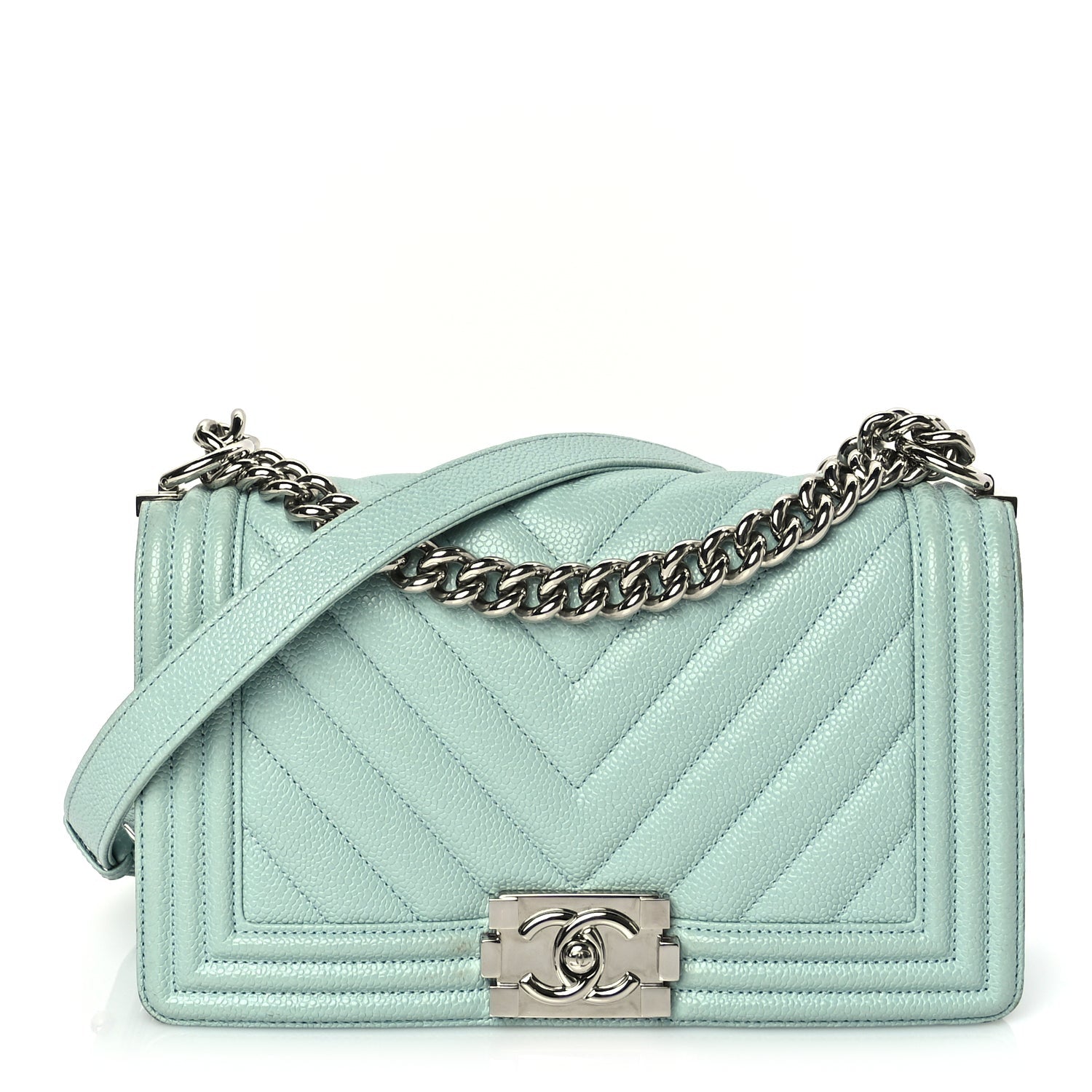 Chanel Caviar Chevron Quilted Medium Boy Flap  Light Blue 1 of 9