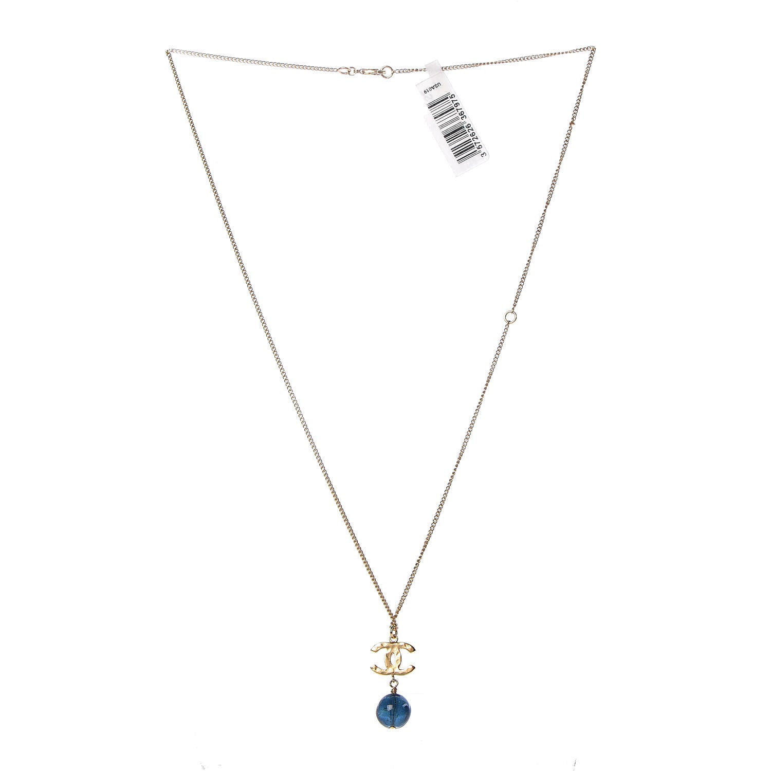 Chanel Bead CC Pendant Necklace Blue Gold 3 of 4